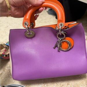 Dior Purple Leather Satchel with Orange Handles
